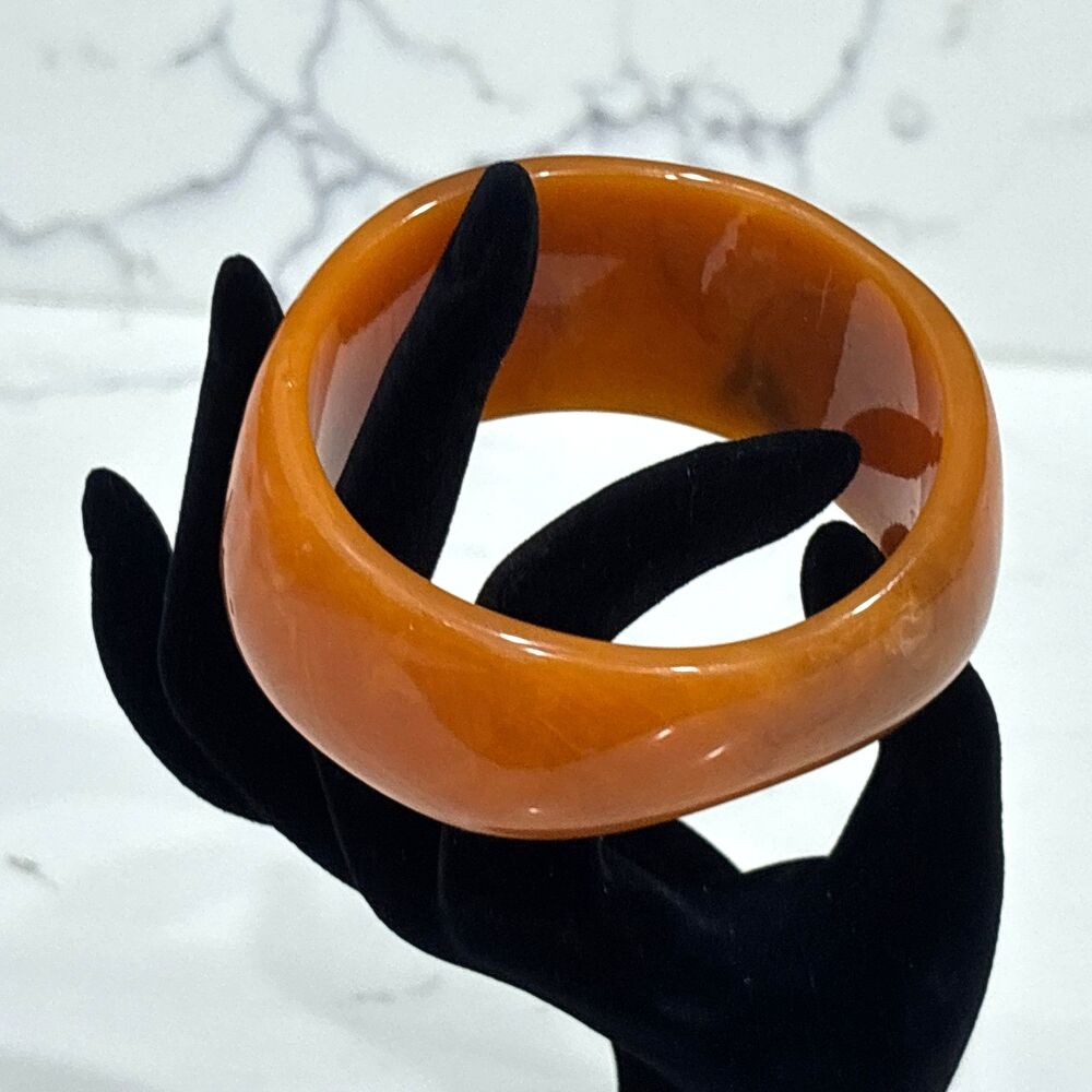 Vintage Chunky Bangle Bracelet Retro Orange Swirl Statement 8.5"